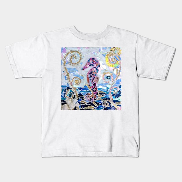 Seahorse Mosaic Kids T-Shirt by janmarvin